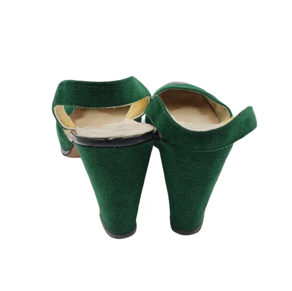 Vintage MCM Green Suede Patent Leather Heels Slingback Block Heel Mary Jane - Picture 4 of 11